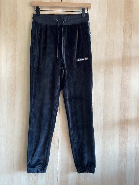 Ellesse Pants - Rare Ellesse Black Velour Track Pants with Logo Patch Y2K